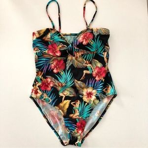 Vintage Kathy Ireland Tropical Floral Retro Pin-Up Girl Bathing Suit / Swimsuit
